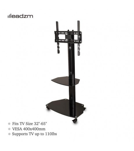 Leadzm TSG004 32-65" Corner Floor 2-Tier Shelves TV Stand Rolling Cart with Swivel Bracket