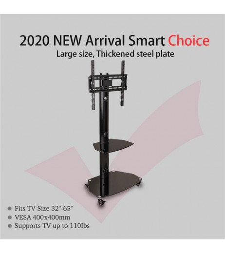 Leadzm TSG004 32-65" Corner Floor 2-Tier Shelves TV Stand Rolling Cart with Swivel Bracket