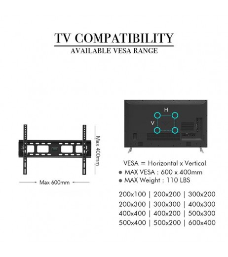 LEADZM TMW600 32-70" Flat Tilting TV Wall Mount  with Spirit Level