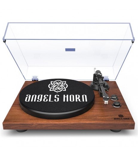 ANGELSHORN Bluetooth Record Player Vinyl Turntable with Vintage Stereo 2-Speed Built-in Phono Preamp and Belt Drive, Walnut Wood