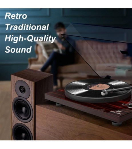 ANGELSHORN Bluetooth Turntable Stereo Record Player with Built-in 2-Speed Phono Preamp and Belt Drive, Mahogany Wood …