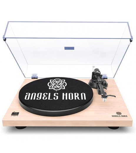 ANGELSHORN Record Player Turntable with Built-in Phono Preamp and Belt Drive, White Maple Wood