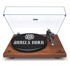 ANGELSHORN Record Player Vintage 2-Speed Stereo Turntable with Built-in Phono Preamp and Belt Drive for Vinyl Records, Walnut Wood