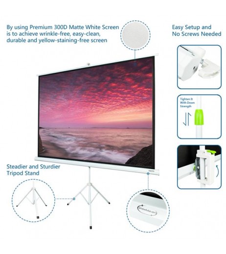 Leadzm 100 INCH 4:3 HD Portable Pull Up Projector Screen Home Theater   Stand Tripod