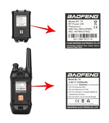 Bao Feng Bf-T8 License-Free Uhf462-467Mhz USB FRS LCD Screen Intercom