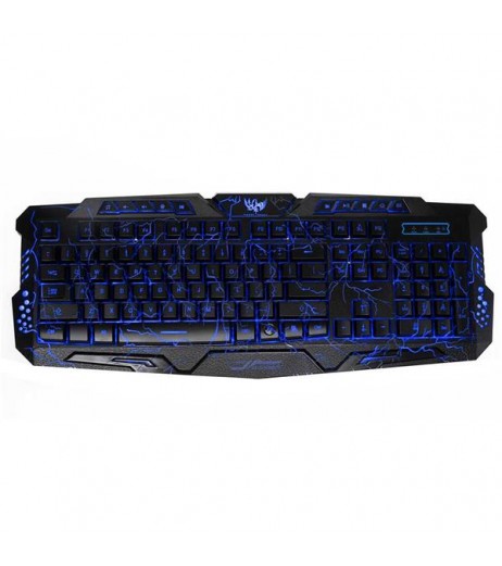 A878 114-Key LED Backlit Wired USB Gaming Keyboard with Cracking Pattern Black