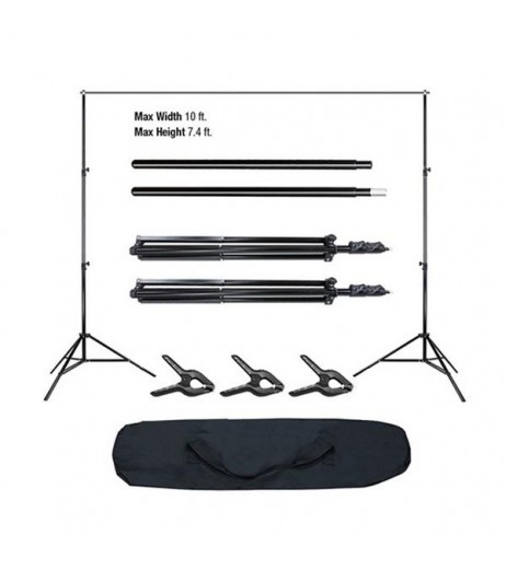 Kshioe 2*3M Backdrop Support Stand Set   3 Fish Mouth Clips Black