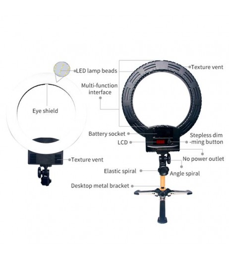 [US-W]12" Upgrade Ultra-thin Infinity Dimming Double Color Temperature LED Ring Lamp and Tabletop Tripod US Standard Black