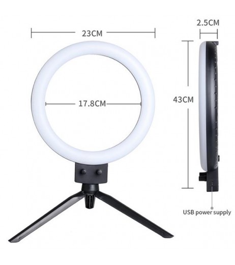Kshioe Infinite Dimming Double Color Temperature LED Ring Lamp and Mini Tabletop Tripod US Standard