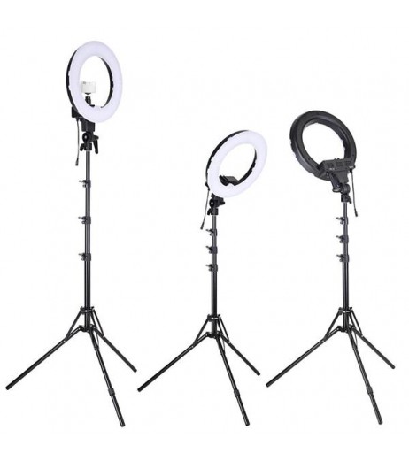[US-W]Kshioe 18" LED Ring Lights and 2m Light Stands US Standard Silver