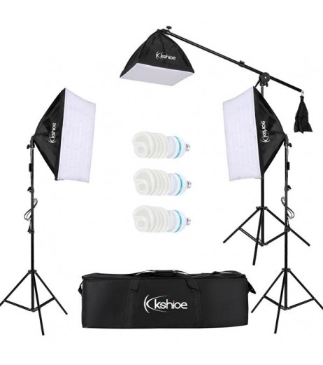 [US-W]Kshioe 65W Photo Studio Photography 3 Soft Box Light Stand Continuous Lighting Kit Diffuser