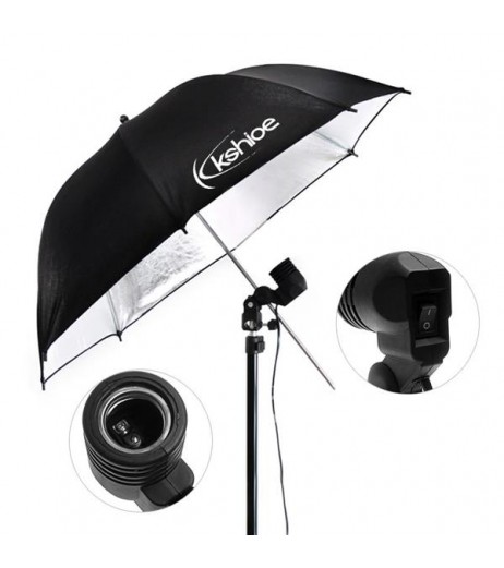 Kshioe 45W Two Lights 33" White Umbrellas 33" Silver Black Umbrellas Holders Set US plug White & Bla